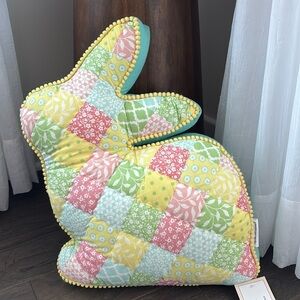 Bunny Shape Pastel Quilted Pom Pom trim throw decor pillow,Easter,Spring,rabbit